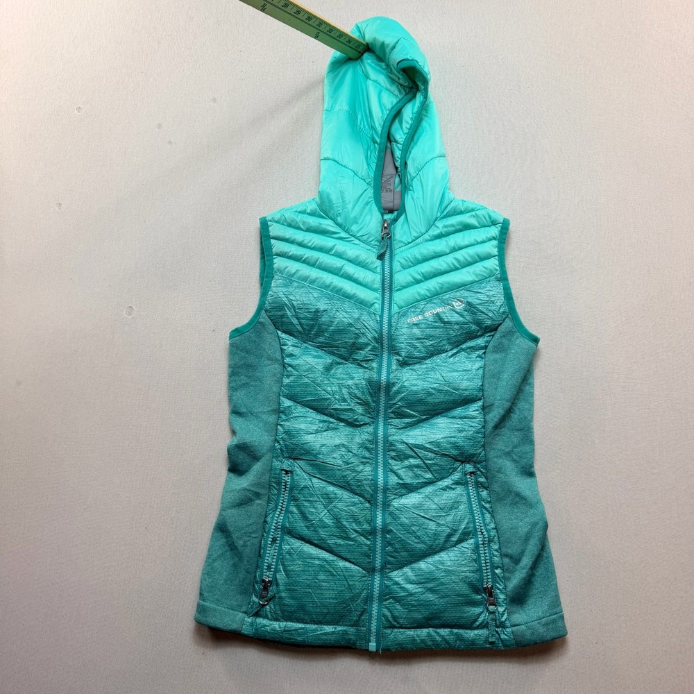 Free Country Puffer Vest Women Small Teal Excellent Hooded Quilted Sleeveless